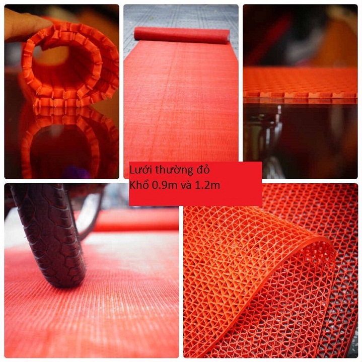 thảm nhựa trải sàn lưới gợn sóng màu đỏ